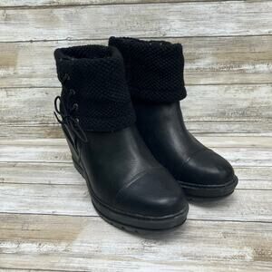 Timberland Kellis Mid Height Lace up Boot Sz 9.5 B Leather Fabric Wedge Utility